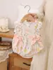 Macacão de Renda com Laço Aurora de Verão Roupas de Bebê Macacão para Recém-Nascido Macacão de Engatinhar Completo de Verão para Criança Pequena
