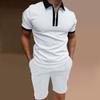 Conjunto de polo para hombre de manga corta, estampado, ajustado, con cremallera y solapa, estilo estación independiente europea y americana