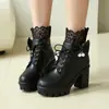 Botas estilo dulce y fresco negras con lazo, tacones altos gruesos, suelas gruesas y colgantes de perlas, botines y botines cortos de uniforme JK