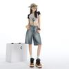 Naranja Infantil # Verano Nuevo Retro Shorts de Mezclilla de Pierna Ancha para Mujer, Sueltos, Adelgazantes, Realzantes de la Altura, Pantalones de Pierna Recta Versátiles de Moda