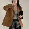 Blazer estilo retro francês ins coreano com gola de terno, de abotoamento simples, bolsos duplos, na série de cores Maillard 18325