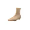 Botines cómodos de tacón bajo color nude minimalista estilo coreano, colección invierno 2026, botines cortos elásticos versátiles de tacón bajo y punta cuadrada para mujer