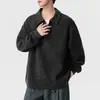 Conjunto de duas peças outono camisa polo moletom masculino folgado bloco de cores gola V peso pesado masculino manga longa camada base gola dobrável camiseta top