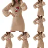 Transfronterizo 2023 Invierno caliente nuevo estampado navideño ajustado tubo manga de farol manga larga vestido navideño europeo y americano