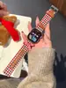 Pulseira de Couro com Estampa Pied-de-Poule e Laço Adequada para Apple Watch Iwatch Geração 12 11/10 Ultrase