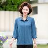 Temperamento de moda de mãe de meia-idade e velha 2023 primavera e verão top camisa feminina nova vovó camisa floral cardigan