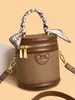Bolso Pequeño Redondo de Barril Color Block Retro Transfronterizo Nuevo Bolso de Mano con Pañuelo de Seda para Mujer Bolso Pequeño de Cubo Exquisito para Hombro Cruzado