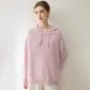 Suéter de Cachemir Konsaini 100% para Mujer, de Pelo Largo, con Capucha, Casual, Versátil, Sudadera Suave y Elegante