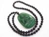 Colar Longo com Pingente de Guanyin Imitando Jade de Vidro, Corrente para Suéter com Contas Pretas e Mantra das Seis Palavras