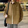 Chamarra tipo camisa de trabajo abierta para hombre de primavera y otoño, estilo Hong Kong, talla grande, corte holgado, algodón puro, elegante chamarra tipo camisa de manga larga