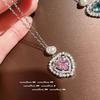 Collar con gemas de corazón en polvo Kardashian, flor de pera, baño de lava en oro de 18 quilates, conjunto de aretes de circonita con polvo de Morgan Love