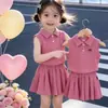 Conjunto de tops de manga corta y shorts para niñas, elegantes y chic, chaleco dulce y fresco, estilo coreano para niños, moda casual delgada POLO