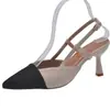 Sandalias de tacón de aguja de punta fina de moda para verano, diseño de bloques de color francés, tacones altos de corte bajo, zapatos de mujer de moda sin espalda