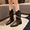 Botas Western de Tacón Grueso para Mujer 2026 Otoño Nuevas Versátiles Chica Picante Botas de Tacón Apilado Negras Moda Chelsea Botines de Mezclilla