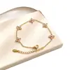 Pulsera de Trébol de Cuatro Hojas Incrustada con Diamantes, Acero de Titanio, Diseño Simple y de Moda, Estilo Japonés y Coreano, Pulsera Versátil con Incrustación de Circonita