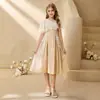 Vestido de encaje de gasa color champán de nicho de alta gama para niñas transfronterizas, para actuaciones de piano infantiles, anfitrionas de cumpleaños y actuaciones en el escenario