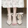 Sandálias de fada elegantes estilo francês, sapatos de madrinha de casamento de camada única, salto alto feminino, sandálias fechadas de verão, salto médio com saia