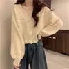 Cárdigan de Punto con Cuello en V para Mujer Otoño e Invierno 2025 Nuevo Suéter Holgado Estilo Perezoso Chaqueta Chic Top Petite Venta al por Mayor