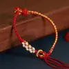 Pulsera Semi-terminada para Mujer, Pulsera Tejida DIY Nudo Flor de Durazno, Se Puede Usar con Cuentas de Transferencia Doradas y Colgantes, Hilo Rojo