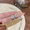 Brincos de Agulha de Prata 925 com Zircônia Geométricos Cubo de Açúcar para Mulheres, Brincos Coreanos Únicos e Bonitos, Luxo Leve, High-End, Brincos Versáteis
