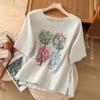 Top de Lino Estampado Retro Literario de Verano 2025 para Mujer, Jersey Holgado de Manga Corta para Mujer, Lino Casual Literario para Mujer