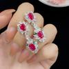 Estilo Celebridad Elegante Zafiro Rojo Moda Conjunto de Tres Piezas Simulación Rubí Anillo Abierto Pendientes con Colgante para Mujer