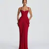 Amazon 2026 Novo Vestido Elegante da Moda Feminino Ajuste na Cintura Cor Sólida Alça Plissada Amarração Vestido Bodycon