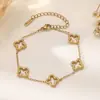 Nuevo Pulsera de Acero de Titanio para Mujer, Collar de Acero Inoxidable de Trébol de Cuatro Hojas, Chapado al Vacío en Oro de 18 Quilates en Horno, Juego que No se Desvanece al por Mayor