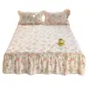 2025 Nuevo Juego de Falda de Cama de Algodón de Tres Piezas, Estilo Colcha de una Pieza, Sábana de Cama de Algodón Puro con Volantes, Falda Cubierta Envolvente para Cama Estilo Coreano