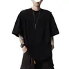 Camiseta Masculina de Manga Curta com Caimento Solto, Verão Americano High Street Desconstruída com Gola Redonda, Design de Marca Tendência