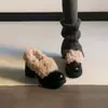 Jialuoya~Bico Redondo Salto Alto Peludo Slip-on Com Veludo Mary Jane Sapatos Pequenos de Couro Feminino Estilo Retrô Salto Bloco Sapatos de Salto Único