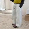 Pantalones para niños y niñas, pantalones deportivos de pierna ancha con cordón bordado, pantalones deportivos rectos para niños, pantalones largos casuales holgados con retazos bordados
