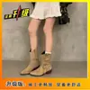 Botas Femininas da Moda Outono/Inverno 2026 Salto Bloco Empilhado V-Boots Botas de Cano Curto Botas de Moda Bico Fino Ajustadas Salto Alto Temperamento
