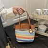 Bolso para Teléfono Móvil Tejido de Paja Transfronterizo 2025 Estilo Nuevo Simple y Moderno Bolso de Hombro Cruzado de Colores Arcoíris Billetera Tejida Versátil