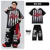 Roupas Infantis Modernas para Street Dance Conjunto de Roupa de Performance Xadrez Preto e Branco para Meninos Hip-Hop Roupa de Performance para Bateria para Meninos Hip-Hop
