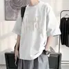 Camiseta de Manga Corta para Hombre Verano Manga de Cinco Puntos Nueva Camiseta Estampada Manga Corta Versátil Media Manga Top Holgado Camisa de Capa Base