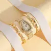 Novo Relógio de Quartzo Feminino da Moda com Cabeça de Cobra e Diamantes Completos + Conjunto de Pulseiras Personalizadas Diamante Brilhante Luminoso