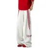 Pantalones Casuales de Tres Rayas Estilo Americano para Hombres y Mujeres, Marca de Tendencia Primavera, Pantalones Deportivos Sueltos con Bordado Pesado de Letras, Pantalones de Pierna Ancha