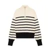 Europa Transfronteriza AliExpress Más Vendido Moda Casual Tendencia Cuello Alto Cremallera Bloque de Color Rayado Tejido Suéter