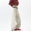 Jeans Casual com Corte Oblíquo e Corte a Faca para Homens, Tendência de Outono High Street, Calça Casual Solta Reta de Perna Larga Cleanfit