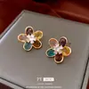 Pendientes de Flor de Circonita con Aguja de Plata Bañada en Oro Real de 18K Pendientes de Moda de Lujo Accesible Pendientes Elegantes de Gama Alta de Nicho para Mujer