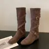 Botas de Vaquero Occidentales para Mujer 2026 Otoño Invierno Cómodas Botas Largas Tacón Oculto Adelgazantes Gamuza Caña Alta Botas de Jinete Botas Apiladas