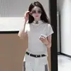Conjunto de Moda Casual para Mujer Verano 2026 Nuevo Elegante Ajustado Camiseta de Manga Corta y Pantalones de Pierna Ancha Reductor de Edad Conjunto de Dos Piezas Moderno