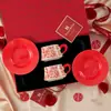 Regalo de Boda Chino para Recién Casados, Novios, Par de Tazas de Café para Compromiso, Caja de Regalo para Inauguración de Casa, Taza de Café