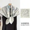Bufanda de Seda y Lana de Doble Cara para Mujer, Nueva de Primavera y Otoño, Resistente al Frío, Cálida, Chal de Seda y Lana, Lujo Ligero, Versátil, Cuadrado de 90