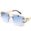 2024 Gafas de Sol sin Montura con Borde de Doble Marco Incrustado de Diamantes Europeas y Americanas Gafas de Sol de Moda para Sesiones de Fotos Callejeras