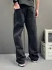 Jeans Rasgado de Lavagem Preta Cinza Estilo Britânico Leve Maduro para Homens Perna Reta Simples Casual de Negócios Soltos Emagrecedores Calças Longas
