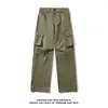Calça Cargo Verde Militar Multibolsos Estilo Retrô Americano para Homens, Estilo Outono, Marca Cool e Moderna, Calça Longa Casual de Corte Reto