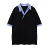 Camisa Polo bicolor de falso conjunto para homens, design moderno de verão com uma vibe casual, camiseta de manga curta com gola de lapela listrada vertical