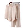 Moda 2025 Otoño e Invierno Nuevo Conjunto Casual de 2 Piezas para Mujer, Camisa Holgada Elástica Arrugada de Manga Larga y Pantalón de Pierna Ancha de Estilo Europeo y Americano